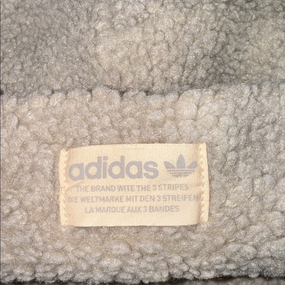 adidas Unisex Light Beige Sherpa Beanie Cap Soft Polyester Lining - Picture 2 of 3